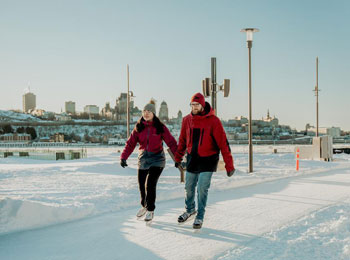 Couple skating on an ice trail