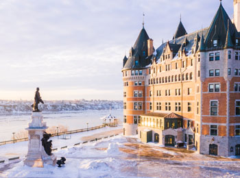 The Château Frontenac in winter surrounded with ice