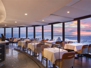 View of the dining room at Le Ciel!, Hotel Le Concorde’s rotating bistro-bar