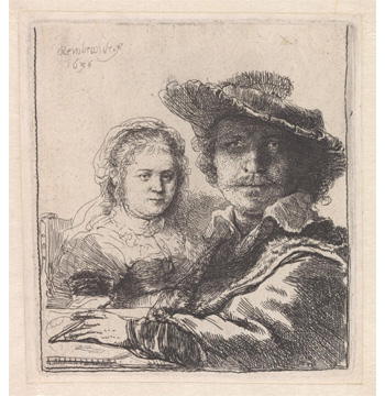 Rembrandt and Saskia Etching by Rembrandt.